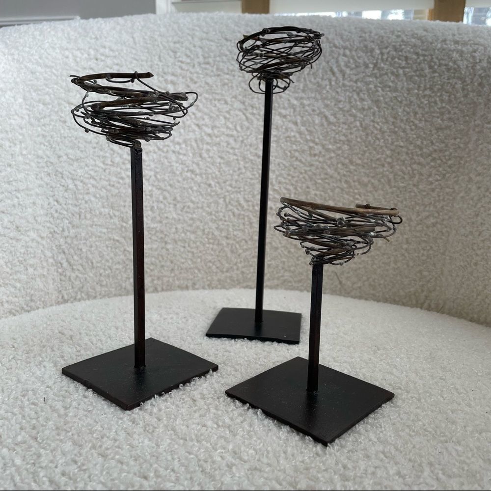 Set of 3 Tiered Wire Spun Candle Holders Votive Tea Light Size